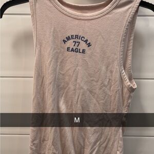 American Eagle Outfitters Light Pink Ribbed Logo Tank Top